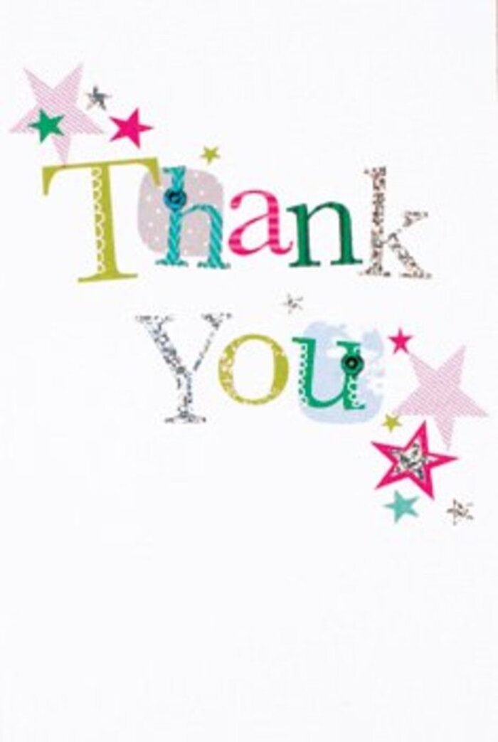 The carefully balanced design of this thank you card brings an air of gentle exuberance, the perfect match for the thoughtful style of a local Woodford florist. Each letter in 'Thank You' carries its own personality: some curve with playful whimsy, adorned in sunny yellow or freshly cut green, while others shine with polka dots or a silvery sheen, suggesting the creative flair found in artisans' shops near Woodford Green. Nearby, rich turquoise and sparkling pink stars seem to bestow blessings upon the words, their presence as cheerful and spirited as children playing in Ray Lodge Park. The card's immaculate white background creates breathing space, lending an airy, modern touch that is neither overly formal nor casual-much like the reception at a community gathering in the High Road area. The tasteful stardust dusting and cheerful patterns convey a universal warmth, ensuring this card, whether delivered with a luxurious mixed bouquet or a simple posy, will express gratitude that feels sincere and lasting. It's a note, and a moment, that would linger in memory much like the scent of fresh blooms after a Woodford delivery.