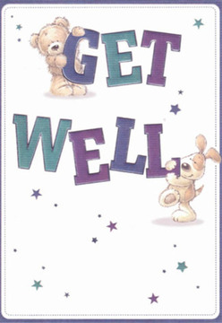 This delightful get well card, reminiscent of the welcoming spirit found along Woodford's tree-lined avenues, is illustrated with careful attention to both joy and comfort. At its centre, a plump teddy bear perches atop the bold, curving letters of 'GET,' while a spirited puppy noses around the vibrant 'WELL' below. Both figures are drawn with a gentle, tactile quality-the bear's fur plush and inviting, the pup's floppy ears almost velvet to the eye. The lettering, painted in saturated purples and soothing teals, lifts energetically from a spotless white background, much like sunlight glancing through Woodford's leafy parks. Constellations of blue and lilac stars drift across the scene, each one hinting at the magic found in sending good wishes. The illustration's bright, optimistic palette and soft contours evoke the same nurturing care we dedicate to every bouquet at Woodford Florist-each element placed with intention, each detail a quiet promise of comfort. The scene glows with emotional warmth, perfect for anyone in need of encouragement. For a loved one recovering in or near Woodford, this card is more than a message: it is a small celebration of hope, tenderness, and local community spirit.