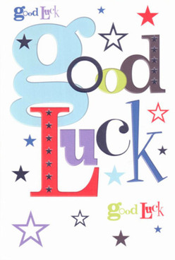 Beneath the morning light streaming through Woodford's shopfronts, this exuberant good luck card is a testament to thoughtful design and genuine support. Each letter of 'Good Luck' has its own identity-large, rounded pastel blues paired with the warmth of ruby reds, cool purples, and soft forest greens, all artfully arranged as if hand-picked by a designer at Woodford Florist. Dotted throughout are dazzling starbursts in every size: from indigo twinkles to faint lilac glimmers, reminiscent of the first stars over Ray Lodge Park. The smooth white card stock provides a gentle contrast, inviting you to anticipate the soft, comforting feel as you hand it to a friend before a big presentation or milestone in Woodford Green. The playful arrangement of fonts and colours exudes optimism and support, like a local chorus cheering from the sidelines. Every design detail-from the varied depths of colour to the deliberate placement of stars-evokes a joyful sense of possibility and encouragement unique to Woodford's close-knit community spirit. This isn't just a greeting; it's a beautiful, tactile keepsake, echoing the warmth and vibrancy of a freshly arranged bouquet delivered by Woodford Florist. It's perfect for sending that extra bit of luck on any milestone or challenge across the area.
